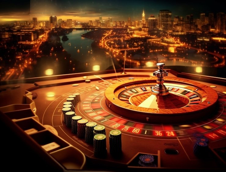 Meja permainan blackjack dengan dealer dan pemain di jakarta paris777